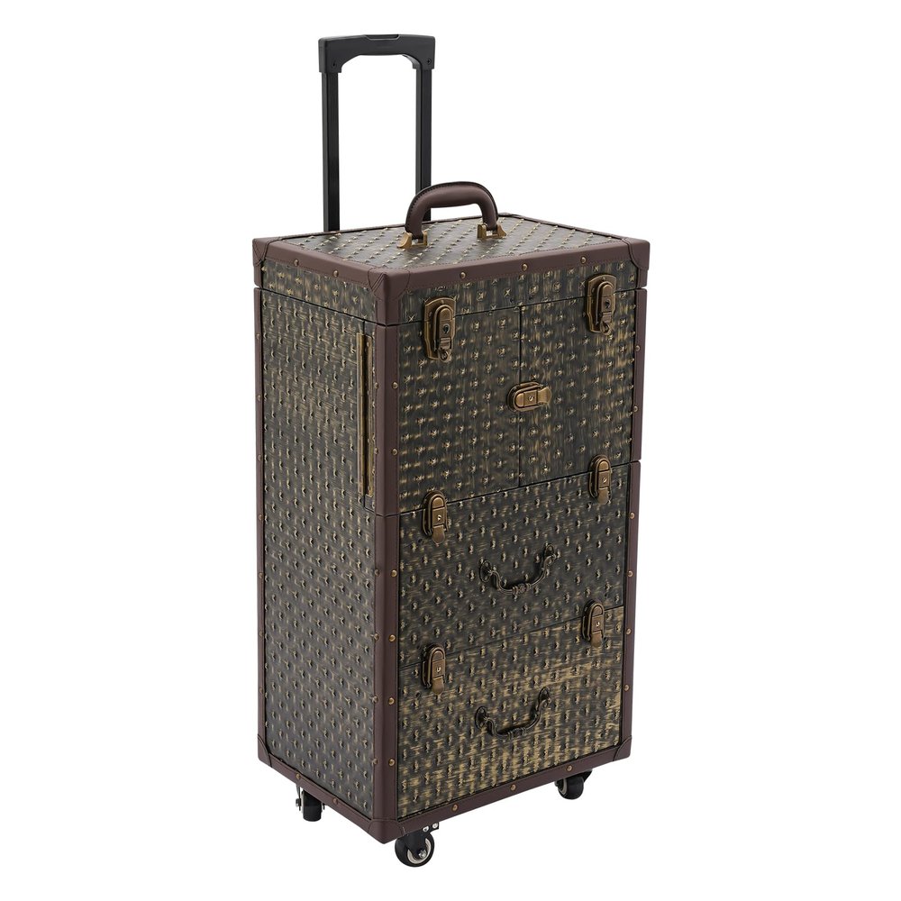 DONSU Rolling Lockable Makeup Train Case,Beauty Salon Cosmetic Luggage Travel Case w/Wheels,for Barber Hairdressing