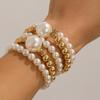 fxmimior Fashion Boho Dainty Simple Silver Gold Chain Pearls Bracelets Set for Women Adjustable Chunky Flat Cable Chain Love Punk Bracelets for Women 5Pcs (Gold) view 2