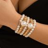 fxmimior Fashion Boho Dainty Simple Silver Gold Chain Pearls Bracelets Set for Women Adjustable Chunky Flat Cable Chain Love Punk Bracelets for Women 5Pcs (Gold) view 3