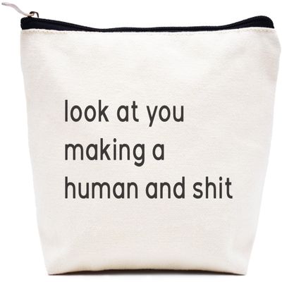 LIBIHUA First Time Mom Gifts-Look at You Making a Human-New Mom Appreciates Mama to Be-Gender Reveal New Parents First Mother's Day-Makeup Bag Cosmetic Travel Pouch