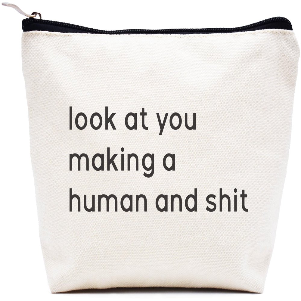 LIBIHUA First Time Mom Gifts-Look at You Making a Human-New Mom Appreciates Mama to Be-Gender Reveal New Parents First Mother's Day-Makeup Bag Cosmetic Travel Pouch