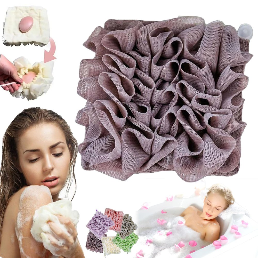 FETNHU Leefa Loofah, The Leeffa Soft Loofah and Washcloth, The Leefa Loofah, 2 in 1 Bath Loofah Sponge, Shower Loofah with Drawstring, Travel Loofah Shower Sponge for Body Cleansing (Brown)