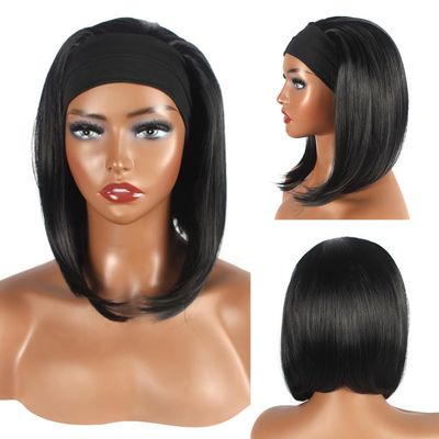 12inch Short Straight Fashion Synthetic for Woman Half Wigs with Headband for Hair Loss (Black)