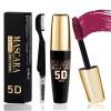 Burgundy Waterproof Tube Mascara, Volume and Length Volumizng Colored Mascara for Eyelashes, Long Lasting Smudge-proof Lengthening 5D Lash Mscara with Silk Fiber, No Flaking or Clumping view 1
