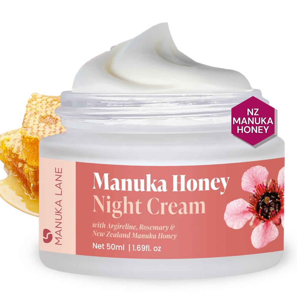 Manuka Lane Manuka Honey Night Cream for Face and Neck with Argireline, Rosemary, Sweet Almond Oil, & Vitamin A | Plant Based Formula | Carefully formulated to keep your skin young and healthy!