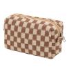 BFLCTTBD Checkered Pencil Case Knitted Makeup Pouch Brown Checkerboard Makeup Bag Cute Aesthetic Makeup Organizer Makeup Storage Bag view 1