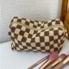 BFLCTTBD Checkered Pencil Case Knitted Makeup Pouch Brown Checkerboard Makeup Bag Cute Aesthetic Makeup Organizer Makeup Storage Bag view 4