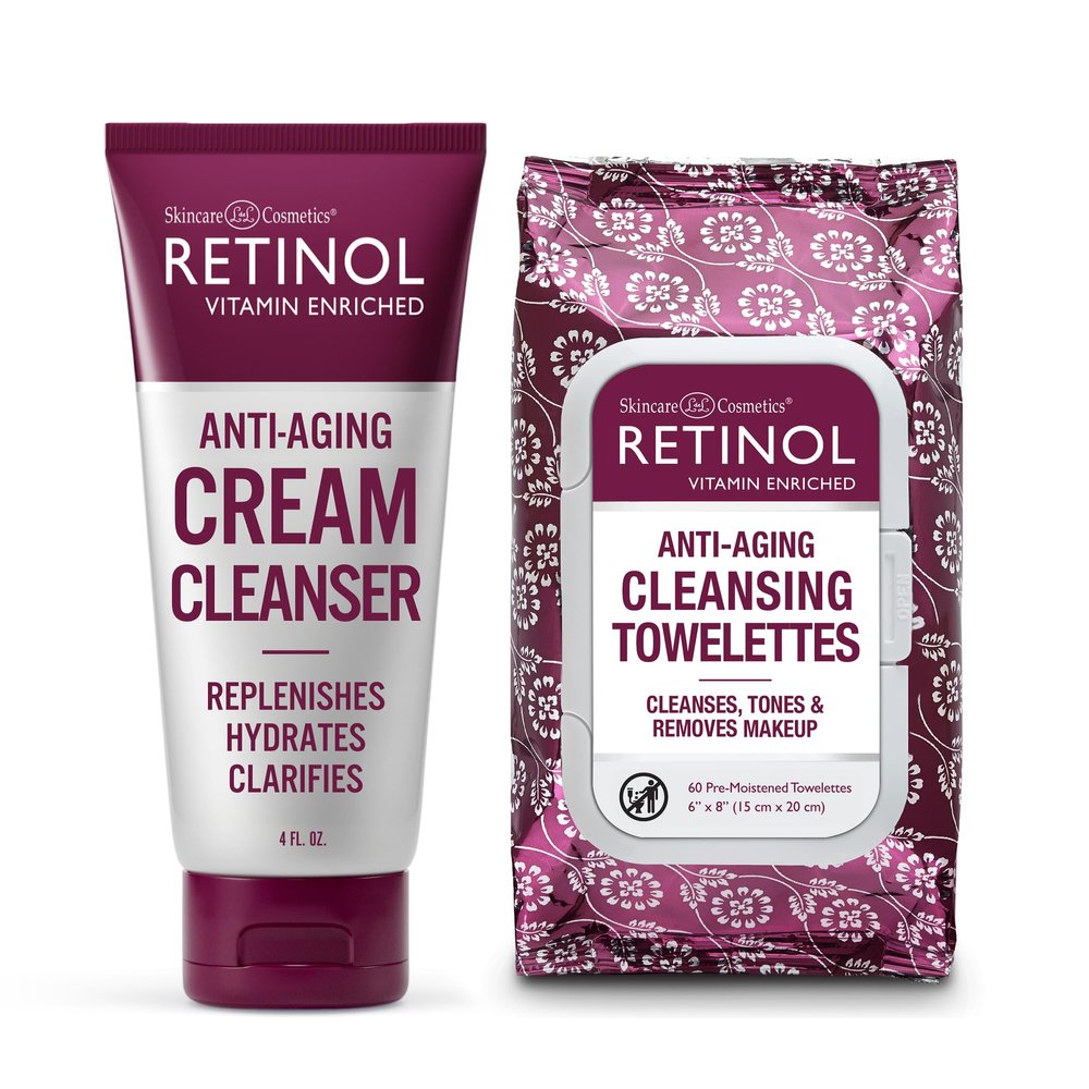 Retinol Anti-Aging Cream Cleanser  Daily Deep Cleansing Facial Wash Exfoliates & Moisturizes All in One Anti-Aging Cleansing Towelettes