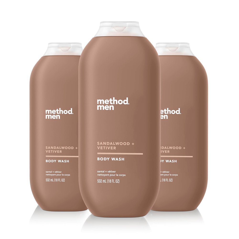 Method Men, Sandalwood + Vetiver Body Wash, 18oz (Pack of 3)