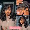 13x4 Body Wave Lace Frontal Wig Human Hair Short Bob Wig For Black Women HD Transparent Lace Front Wig Brazilian Virgin Hair Pre Plucked With Baby Hair Naturak Color 150% Density 16Inch view 3