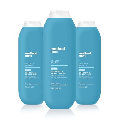 Method Men 2-in-1 Shampoo + Conditioner, Glacier + Granite, 14 oz (Pack of 3)