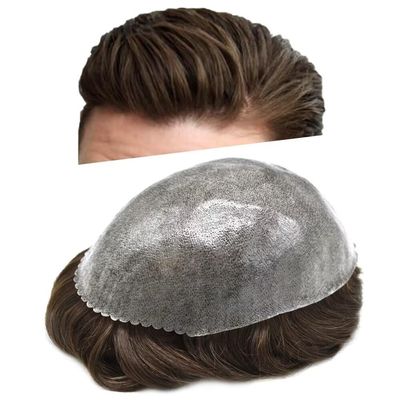 F M FACE MIRACLE NEW YORK Mens Toupee Human Hair 0.1mm PU Base Mens Hairpiece Undetectable Hair Replacement System Male Wig Units 5X7 120% Medium Light to Medium Density #3ASH