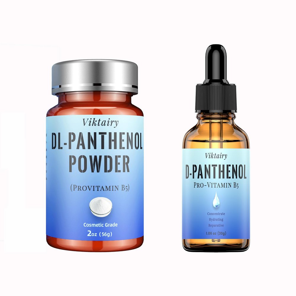 Viktairy D-Panthenol Liquid & DL-Panthenol Powder Bundle, Cosmetic Grade Provitamin B5