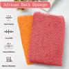 2 Pieces Authentic African Net Sponge, Long Nylon Exfoliating Net Sponge Back Body Washcloth for Deep Clean and Smooth Skin, African Net Bath Sponge Stretch Length to 63 inches (Pink, Orange) view 2