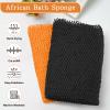 2 Pieces Authentic African Net Sponge, Long Nylon Exfoliating Net Sponge Back Body Washcloth for Deep Clean and Smooth Skin, African Net Bath Sponge Stretch Length to 63 inches (Black, Orange) view 2