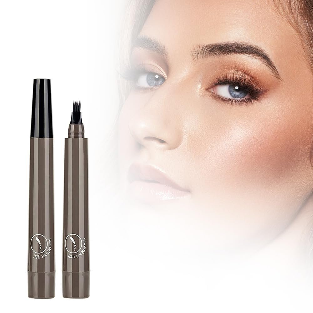 2Pc Microblading Eyebrow Pencil, 2024 Magic Eyebrow Tattoo Pencil 4 Fork Tip, Waterproof Brow Pencil with Micro-Fork Tip, Natural Fine Stroke Eyebrow Pen (Grey-2Pcs)