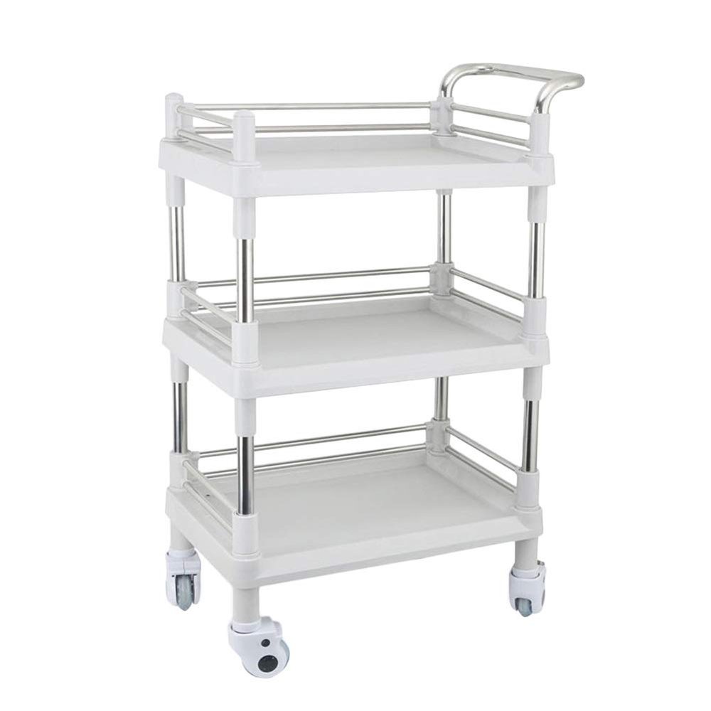 AKALNNB Movable Trolleys,Large 3 Shelf Beauty Trolley Spa Storage Cart on Wheels, Heavy Duty Rolling Trolley, Stainless Steel & Abs Plastic/with Drawer/L (Without Drawer M)