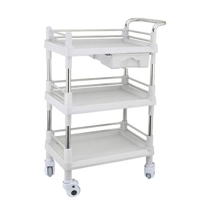 AKALNNB Movable Trolleys,Large 3 Shelf Beauty Trolley Spa Storage Cart on Wheels, Heavy Duty Rolling Trolley, Stainless Steel & Abs Plastic/with Drawer/L (with Drawer M)