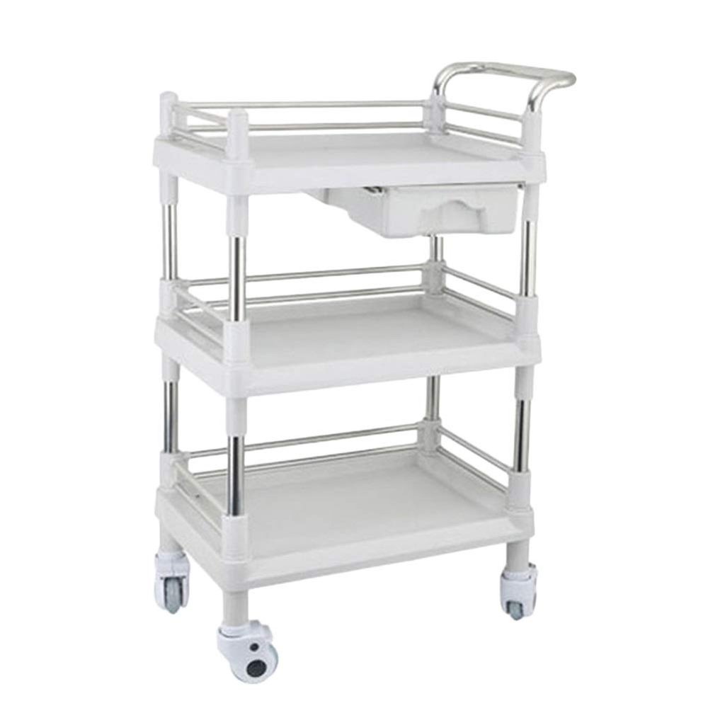 AKALNNB Movable Trolleys,Large 3 Shelf Beauty Trolley Spa Storage Cart on Wheels, Heavy Duty Rolling Trolley, Stainless Steel & Abs Plastic/with Drawer/L (with Drawer M)
