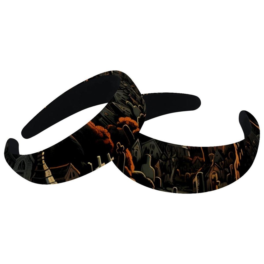 RODAILYCAY 2 Packs Padded Headbands, Halloween Cemetery-420 Fashion Thick Wide Hair Band Hoops, Headbands for Women Girls, Velvet Hair Hoops, Hair Accessories