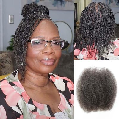 FASHION IDOL Afro Kinkys Bulk Human Hair for Dreadlock Extensions Loc Repair Braiding Twist Tight Afro Kinky Human Hair for Loc 1 Pack 50 Gram Gray 16 Inches 1.8 Oz