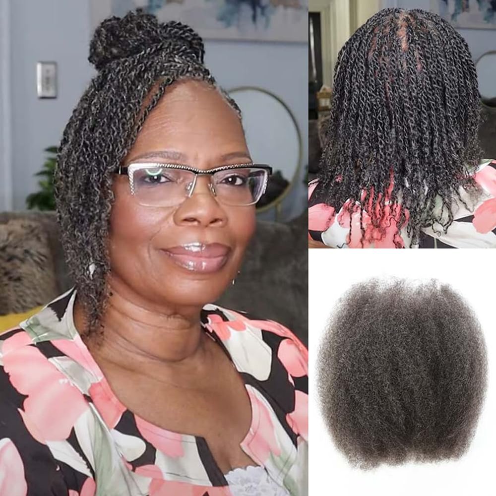 FASHION IDOL Afro Kinkys Bulk Human Hair for Dreadlock Extensions Loc Repair Braiding Twist Tight Afro Kinky Human Hair for Loc 1 Pack 50 Gram Gray 16 Inches 1.8 Oz
