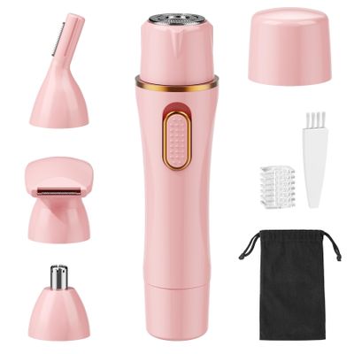 4 in 1 Women Electric Shavers, Hair Trimmer for Pubic, Legs, Arm, Underarm, Bikini, Face Shaver for Women, Rechargeable Hair Removal Epliators, Birthday, Christmas, Gifts (Pink)