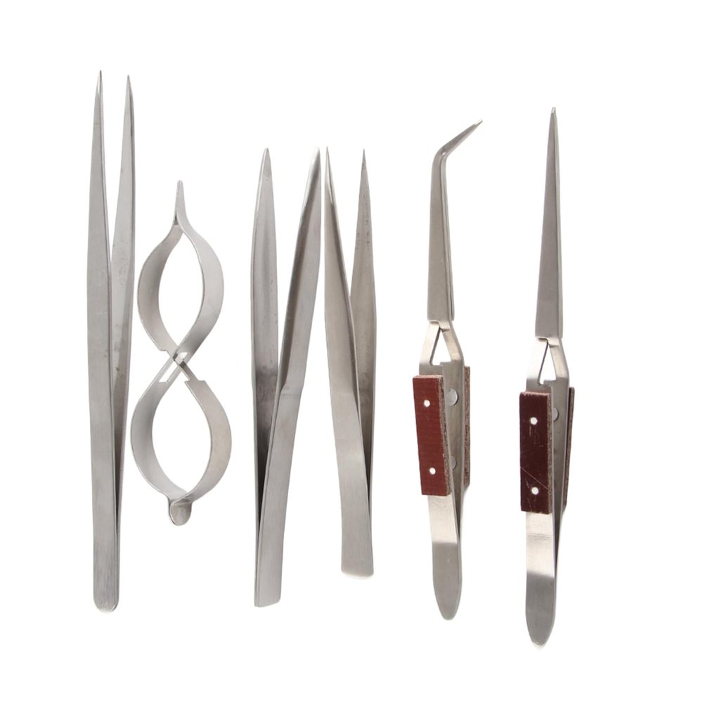 6pcs Self - Locking Jewelry Tweezers Set - Straight & Curved Tips, Ideal for Jewelry Makers and Processing Workers