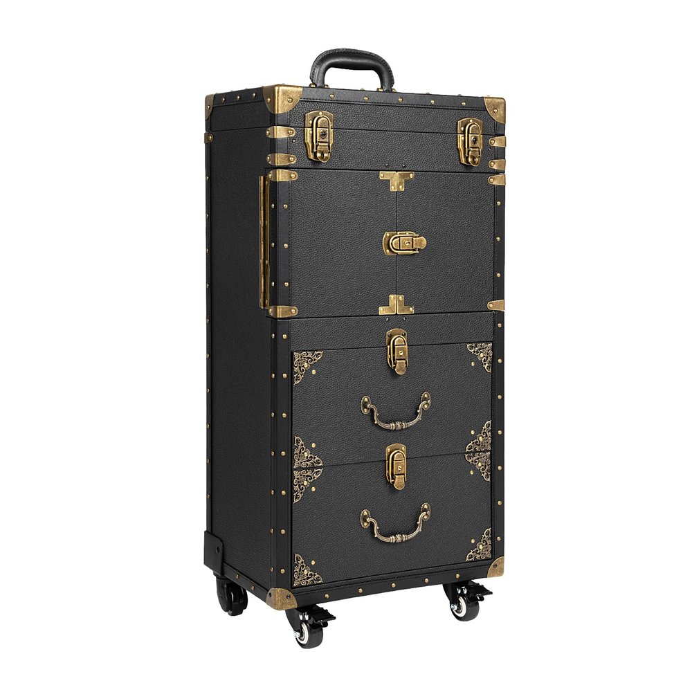 Bitodd Hairdressing Toolbox, Vintage Cart Hairdressing Luggage, Multifunctional Cosmetic Cart, Travel Storage Toolbox, Large Capacity Trolley Case for Makeup Artist, Nail Salon