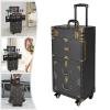 Bitodd Hairdressing Toolbox, Vintage Cart Hairdressing Luggage, Multifunctional Cosmetic Cart, Travel Storage Toolbox, Large Capacity Trolley Case for Makeup Artist, Nail Salon view 4