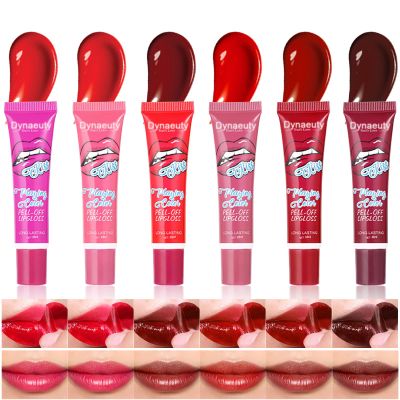 Dynaeuty 6 Pcs Peel Off Lip Stain Lip Tint Set Lip Glosses Long Lasting Waterproof Non Stick Cup Non Fade Liquid Lipstick Set, Magic Color Lip Oil Set for Women #C