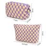 SOIDRAM 2 Pcs Checkered Makeup Bag Large Cosmetic Bag Toiletry Bag Makeup Pouch Travel Bag Organizer Cute Makeup Brushes Aesthetic Accessories Storage Bag for Women Purple view 3