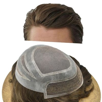 Toupee for Men with 100% Human Hair,Natural Hairline Lace Front Hair Pieces Replacement for Men 8"x10" Fine Mono Poly Skin Mens Toupee Hairpieces #17 Dark Ash Blonde-130% Medium Density