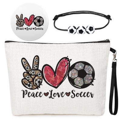 SOIDRAM Soccer Makeup Bag for Women & Girls - Coach & Team Gifts for Soccer Lovers & Fans