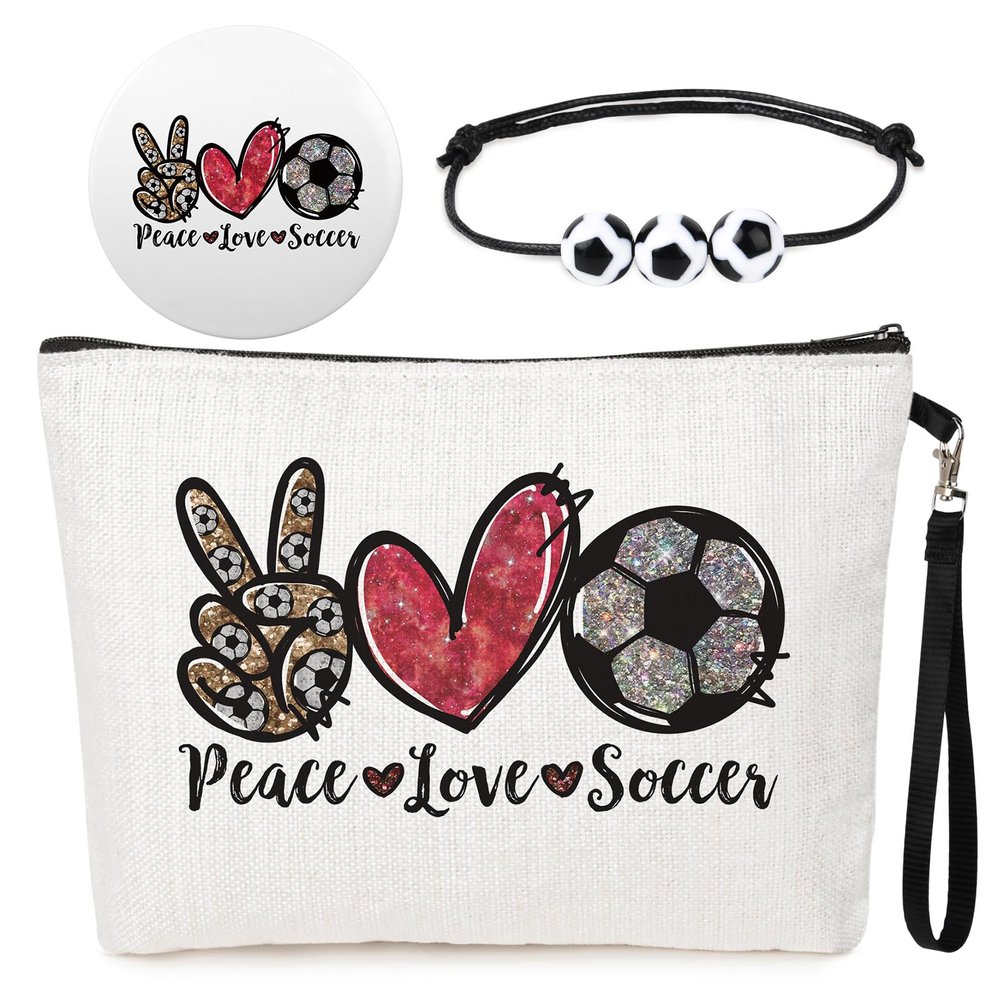 SOIDRAM Soccer Makeup Bag for Women & Girls - Coach & Team Gifts for Soccer Lovers & Fans