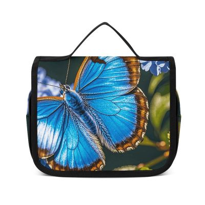 VFKLT Hanging Toiletry Bag Blue Butterfly Travel Makeup Bag Organizer Waterproof Cosmetic Bag for Women Men