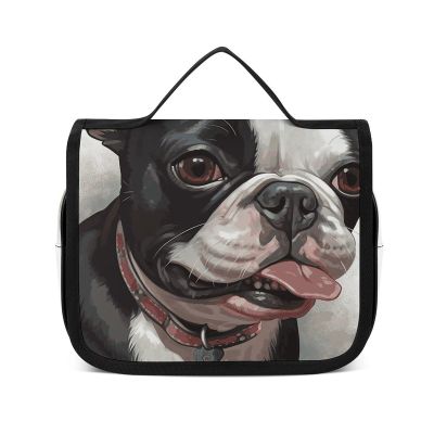 VFKLT Hanging Toiletry Bag Boston Terrier Travel Makeup Bag Organizer Waterproof Cosmetic Bag for Women Men