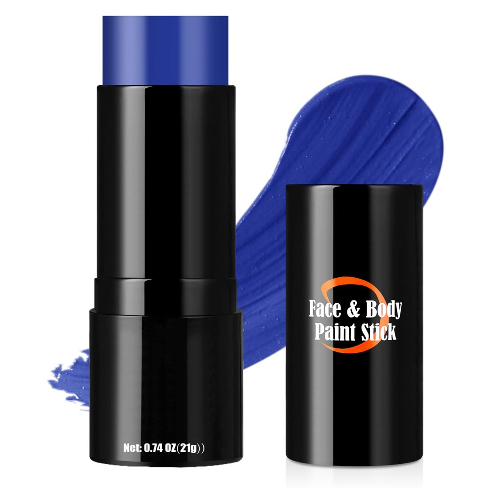 Drawdart Blue Face Paint Stick, Portable Eye Black Stick for Sports, Full-coverage Cream Face Paint for Halloween SFX Makeup Cosplay Joker Costume Parties, Cream Grease Sticks