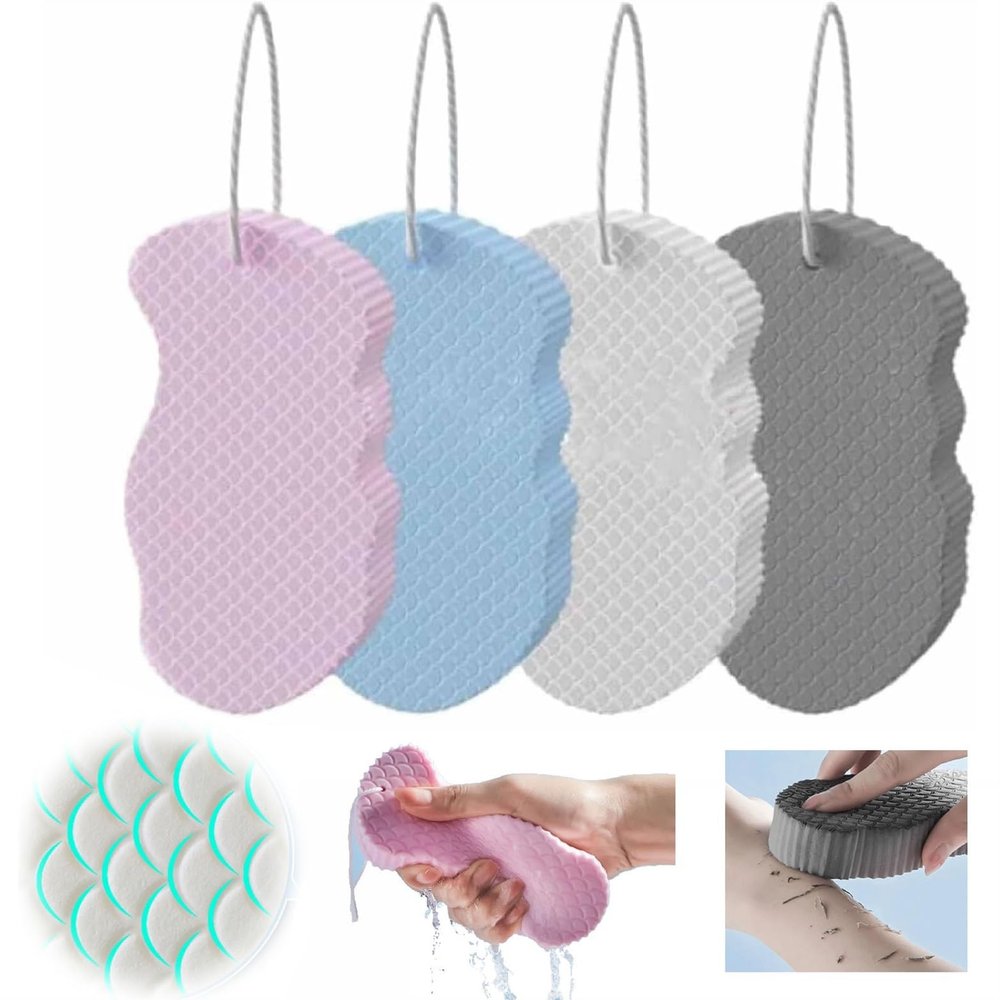 4Pcs Bath Sponge,Super Soft Exfoliating Skin Scrubber Sponge,Korean 3D Skin Sponge,Reusable Super Peeler Sponge for Body,Remove Calluses and Dead Skin in Seconds