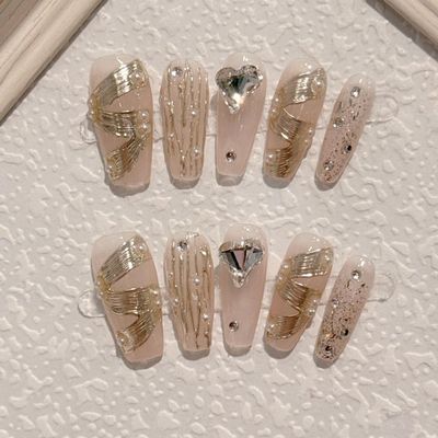 Handmade Nail Art, Wearable Nail, Fake Nail Patch, Heart-shaped Drill, Detachable Fake Nail Set(S)