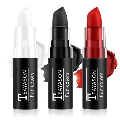 FIVEFULU Black Red White Face Paint Halloween Makeup Kit, Matte Lipstick Set Football Baseball Eye Black Stick, Body Paint Face Makeup for Halloween Zombie Clown Vampire Skeleton Joker Cosplay