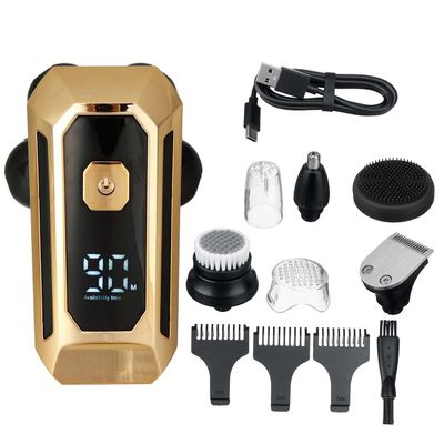 BJFSEAFN 5 in 1 Floating Head Electric Shaver Razor Shaving Beard Machine for Men Dry Wet Beard Nose Ear Hair Trimmer Rechargeable(Gold)
