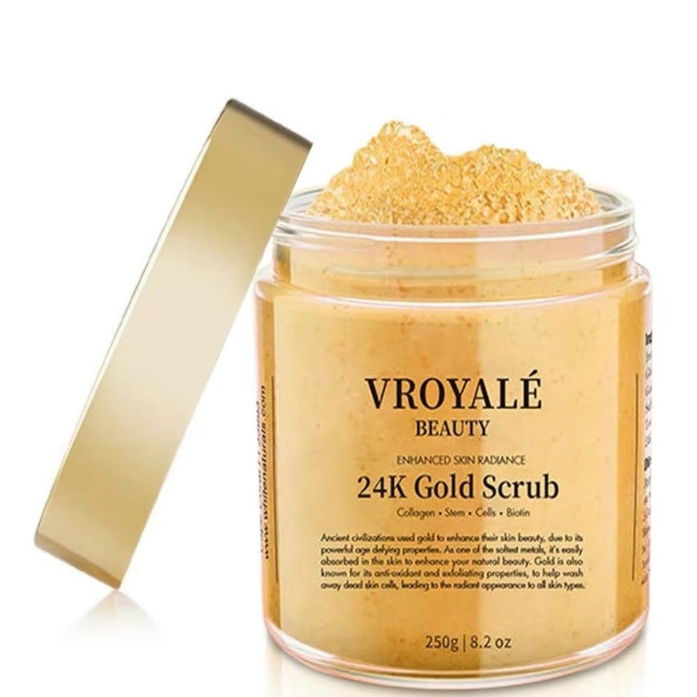 Vroyale Beauty 24K Gold Scrub [2-Pack] | Exfoliating Face & Body Scrub for Glowing Skin