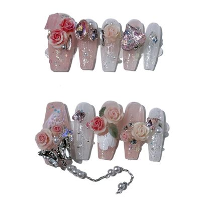 Handmade Nail Art Rose Butterfly Detachable Nail Patch(S)