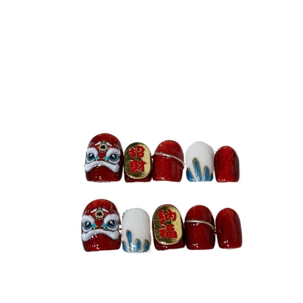 Handmade Chinese New Year Style Detachable and Removable Nail Patches Nail Art Stickers(Red,M)