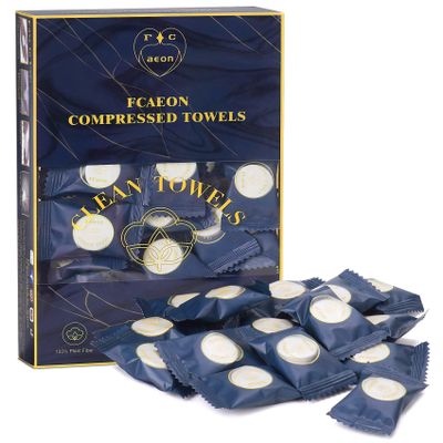 Fcaeon Disposable Face Towel 100 Count Compressed Towel Tablets Individually Wrapped 97.5 Inch Portable Washcloths Compact Cloths for Travel Hiking Camping Gym Fitness Outdoor Gear Hotel Stay (Blue)