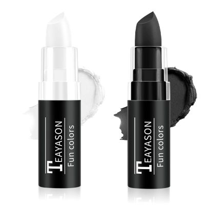 FIVEFULU Black and White Face Paint Halloween Makeup Kit, Matte Lipstick Set Eye Black Stick, Body Paint Face White Foundation Makeup for Halloween Zombie Clown Vampire Skeleton Skull Joker