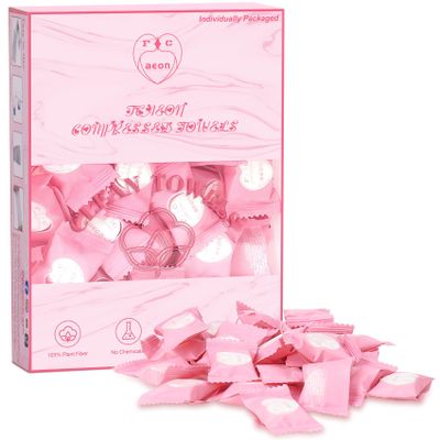 Fcaeon Compressed Towel Tablets 100 Count Disposable Face Towel Individually Wrapped 97.5 Inch Portable Washcloths Compact Cloths for Travel Essentials Camping Hotel Makeup Removal Cleaning (Pink)