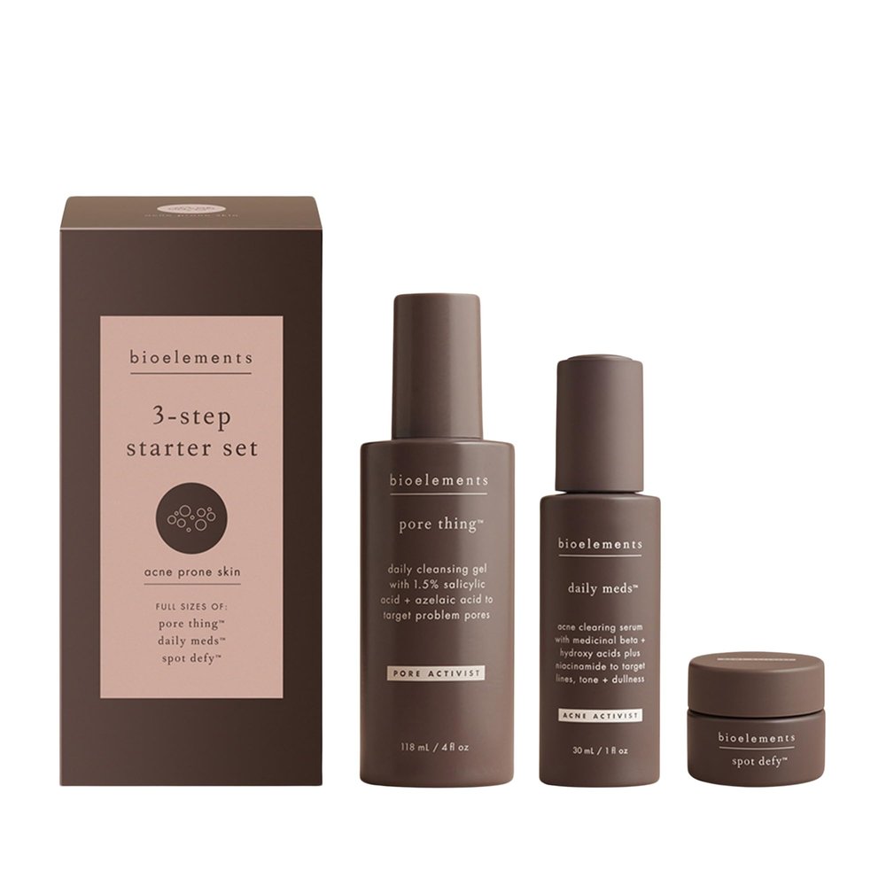 Bioelements 3-Step Starter Set: Acne Prone Skin - Includes Pore Thing, Daily Meds & Spot Defy - Vegan, Gluten Free - Never Tested on Animals