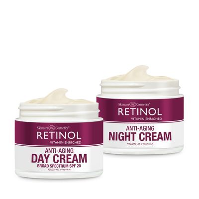 Retinol Anti-Aging Day Cream Broad Spectrum SPF 20 Moisturizes & Reduces Look of Fine Lines Night Cream Works While You Sleep to Restore and Reduce Fine Lines and Wrinkles